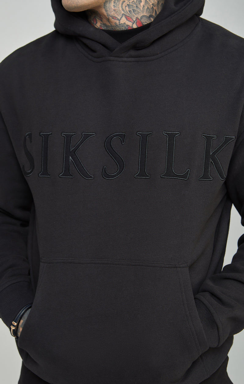 Black Applique Logo Relaxed Fit Overhead Hoodie (1)