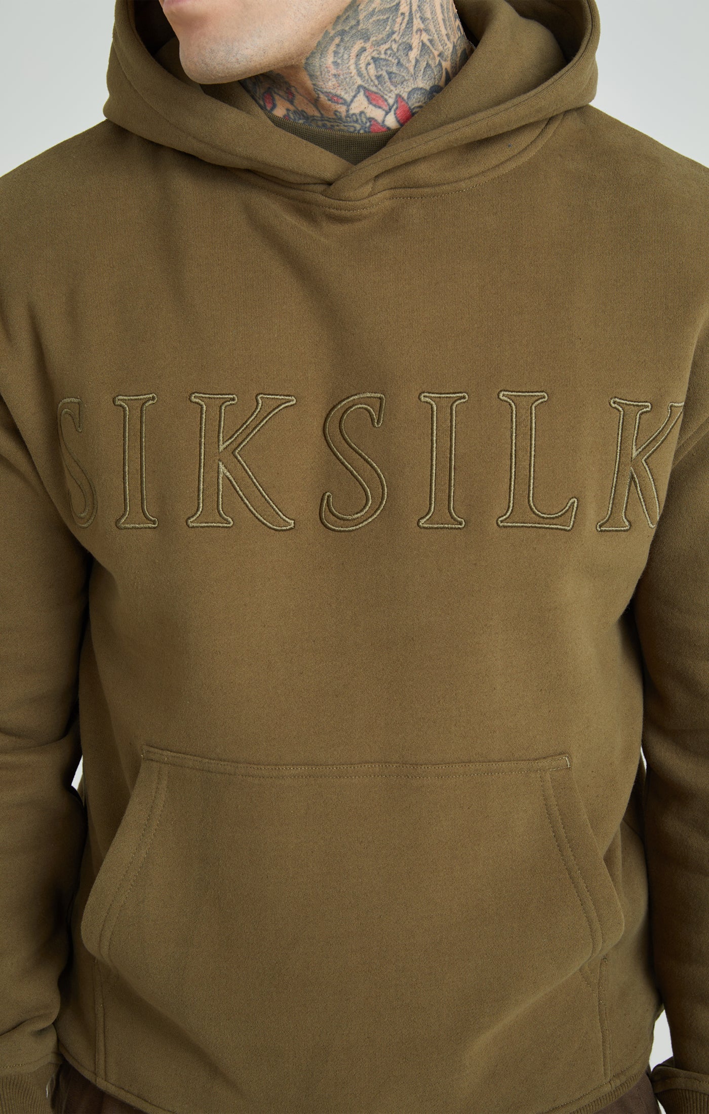 Load image into Gallery viewer, Khaki Applique Logo Relaxed Fit Overhead Hoodie (3)
