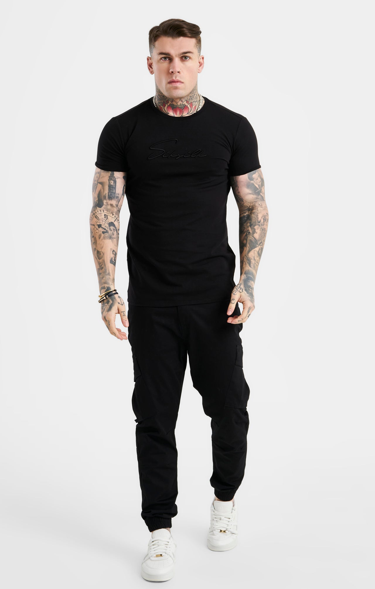 Black Script Embroidery Muscle Fit T-Shirt (2)