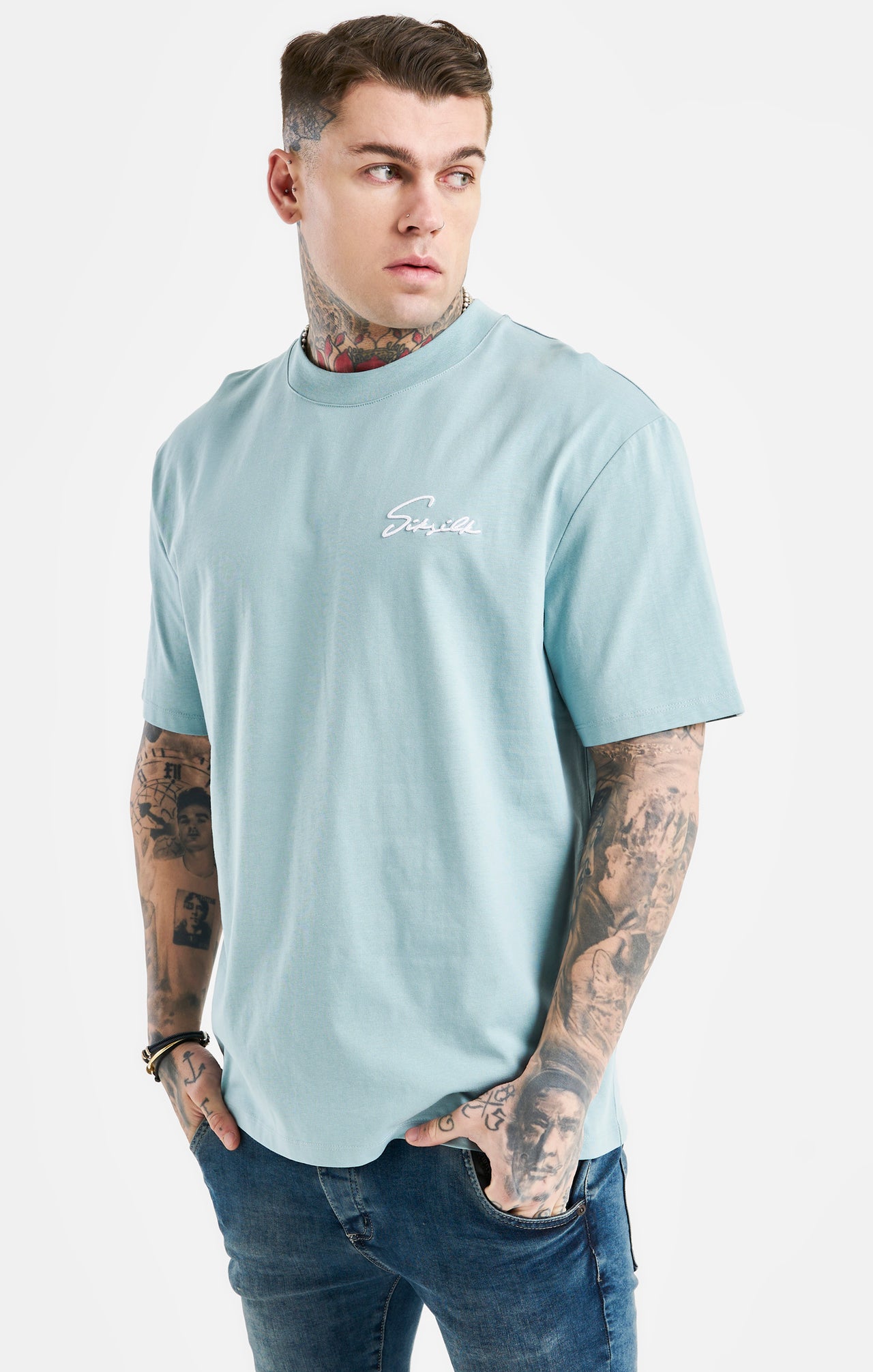Blue Script Embroidery Oversized T-Shirt (1)