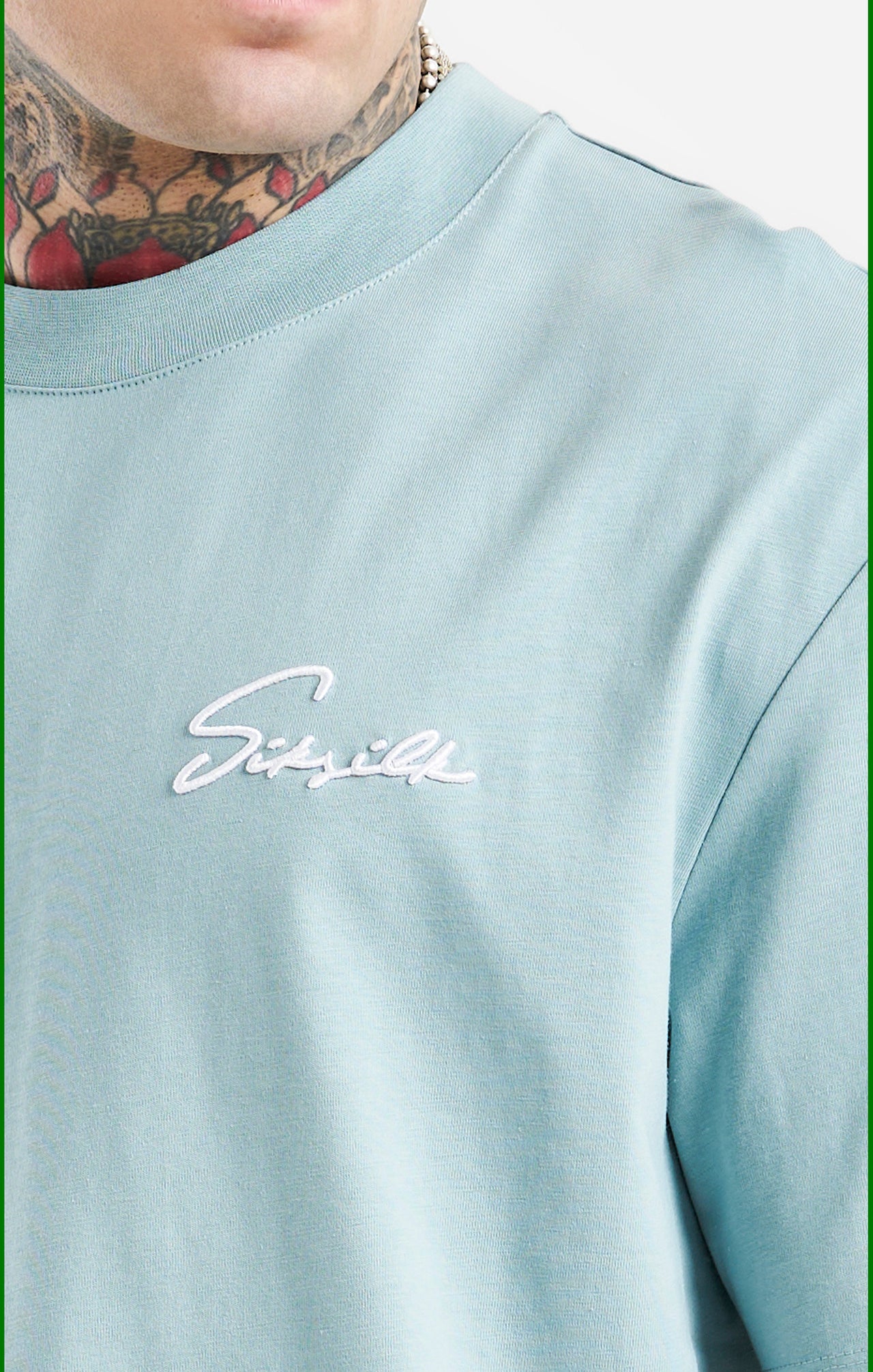 Blue Script Embroidery Oversized T-Shirt (2)