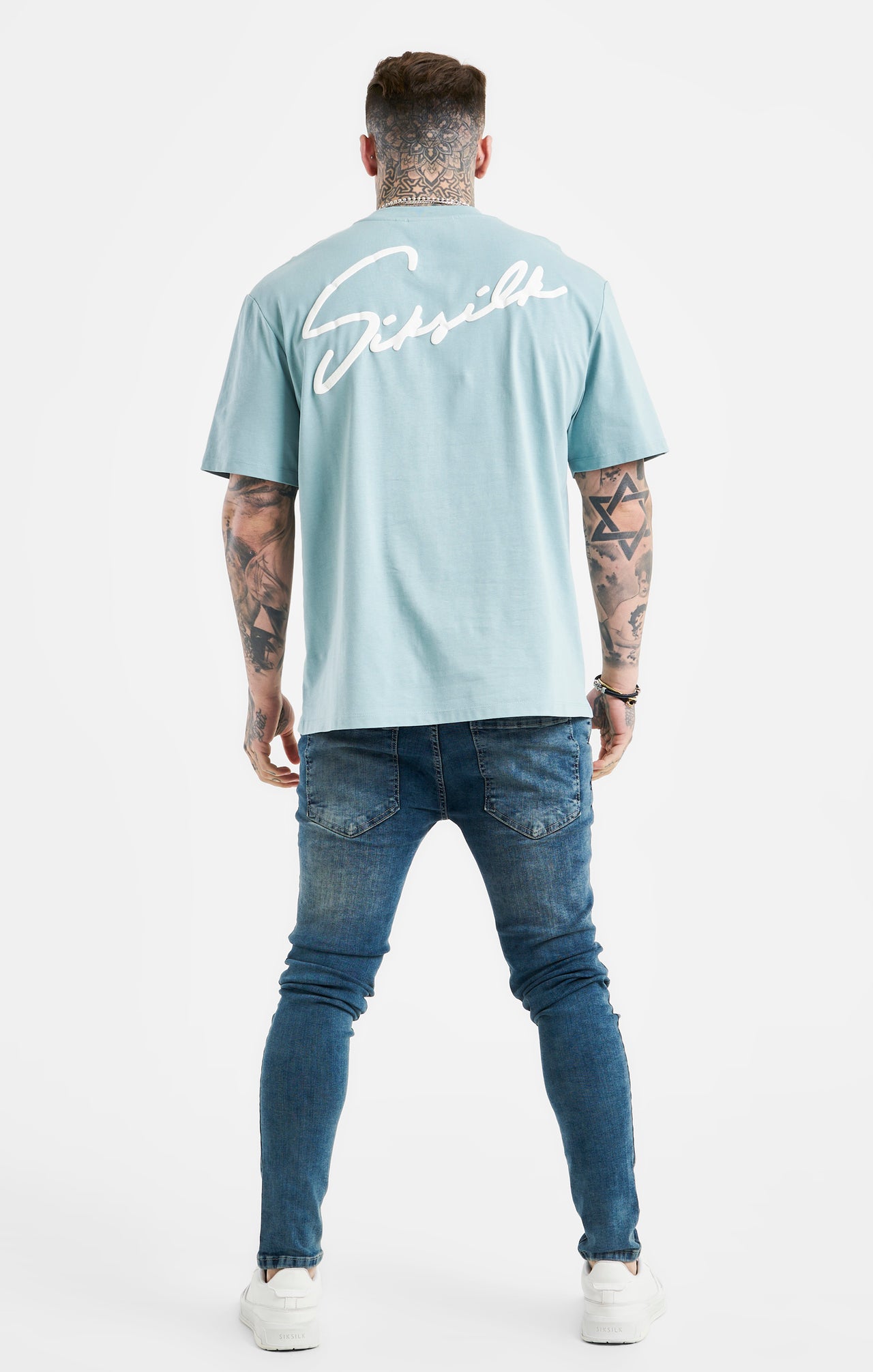 Blue Script Embroidery Oversized T-Shirt (4)