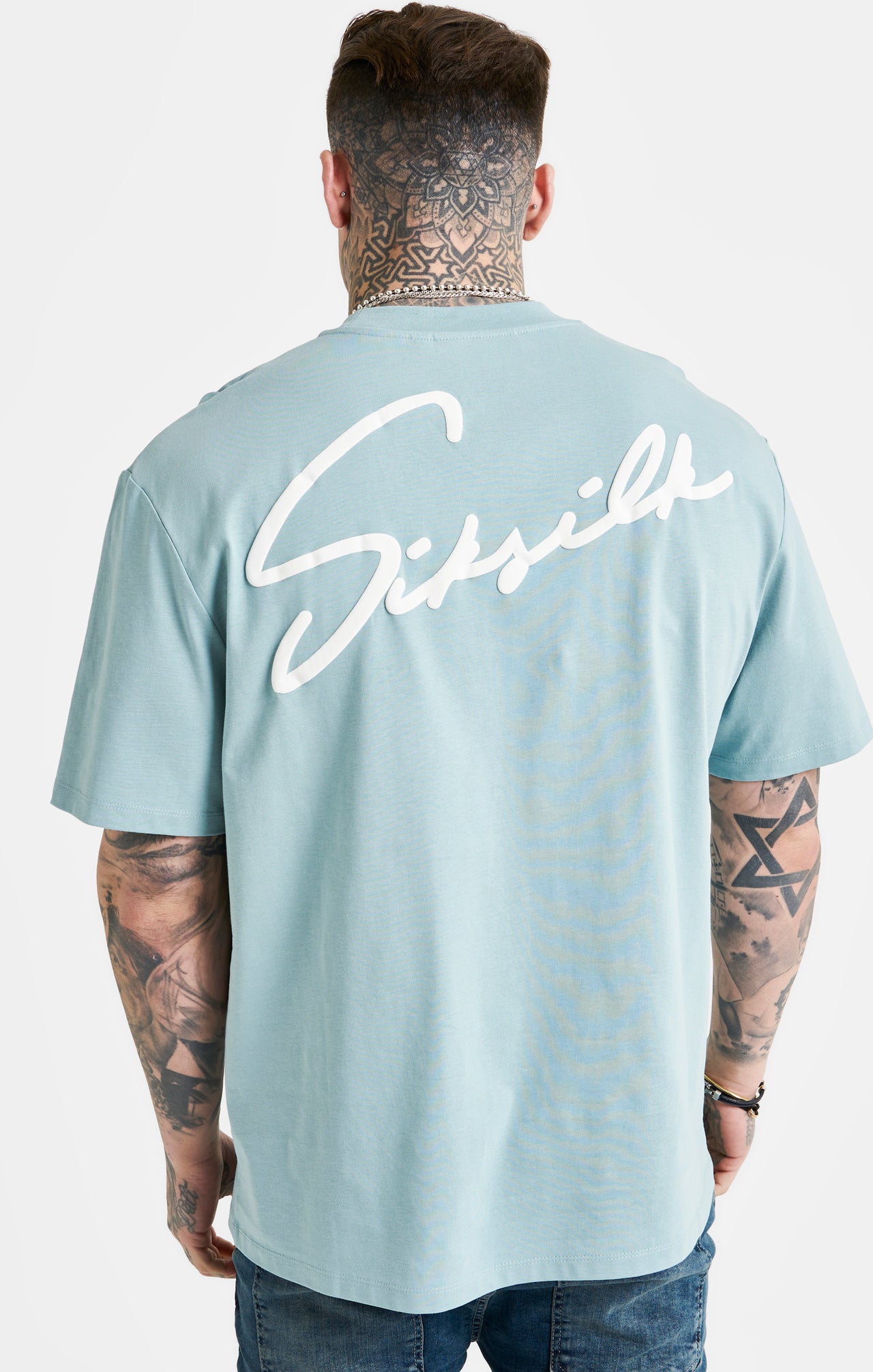 Blue Script Embroidery Oversized T-Shirt (5)