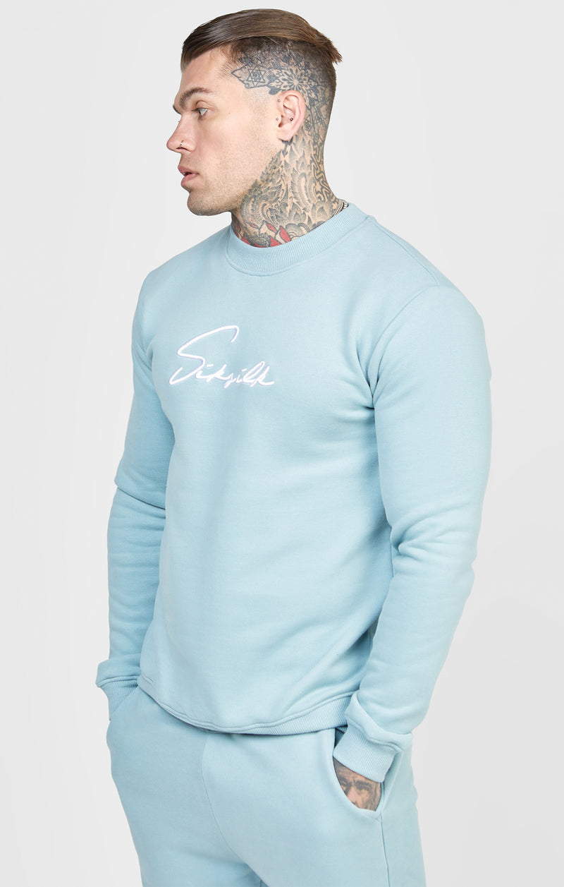 Blue Script Embroidery Sweatshirt
