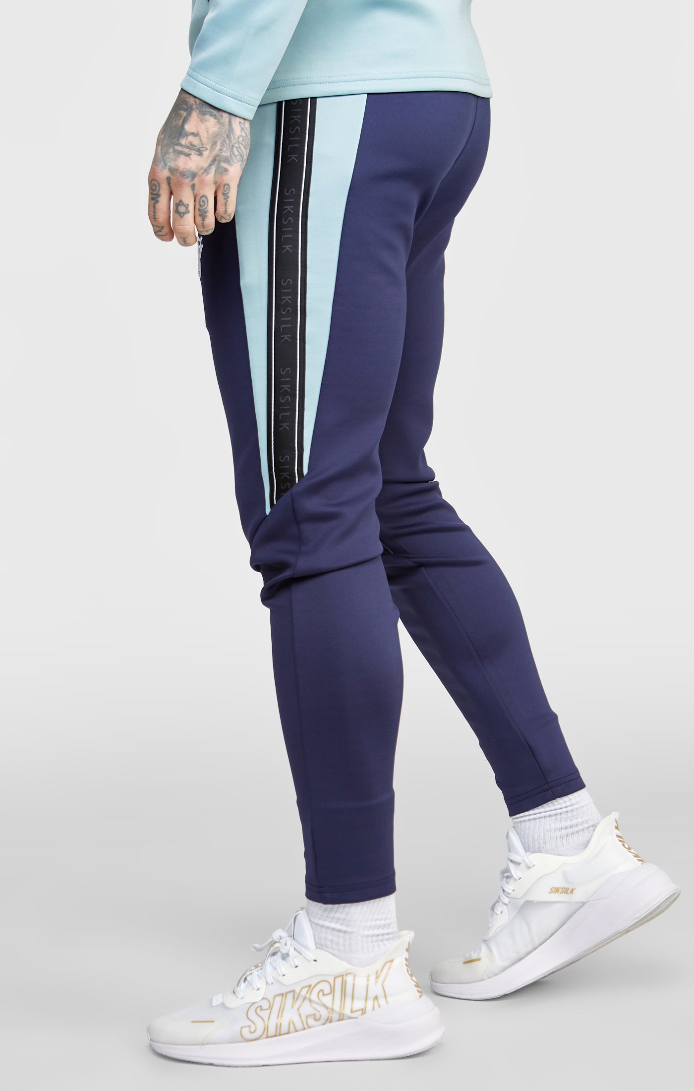 Wholesale Navy Velvet Twin Side Stripe Hooded Skinny Tracksuit