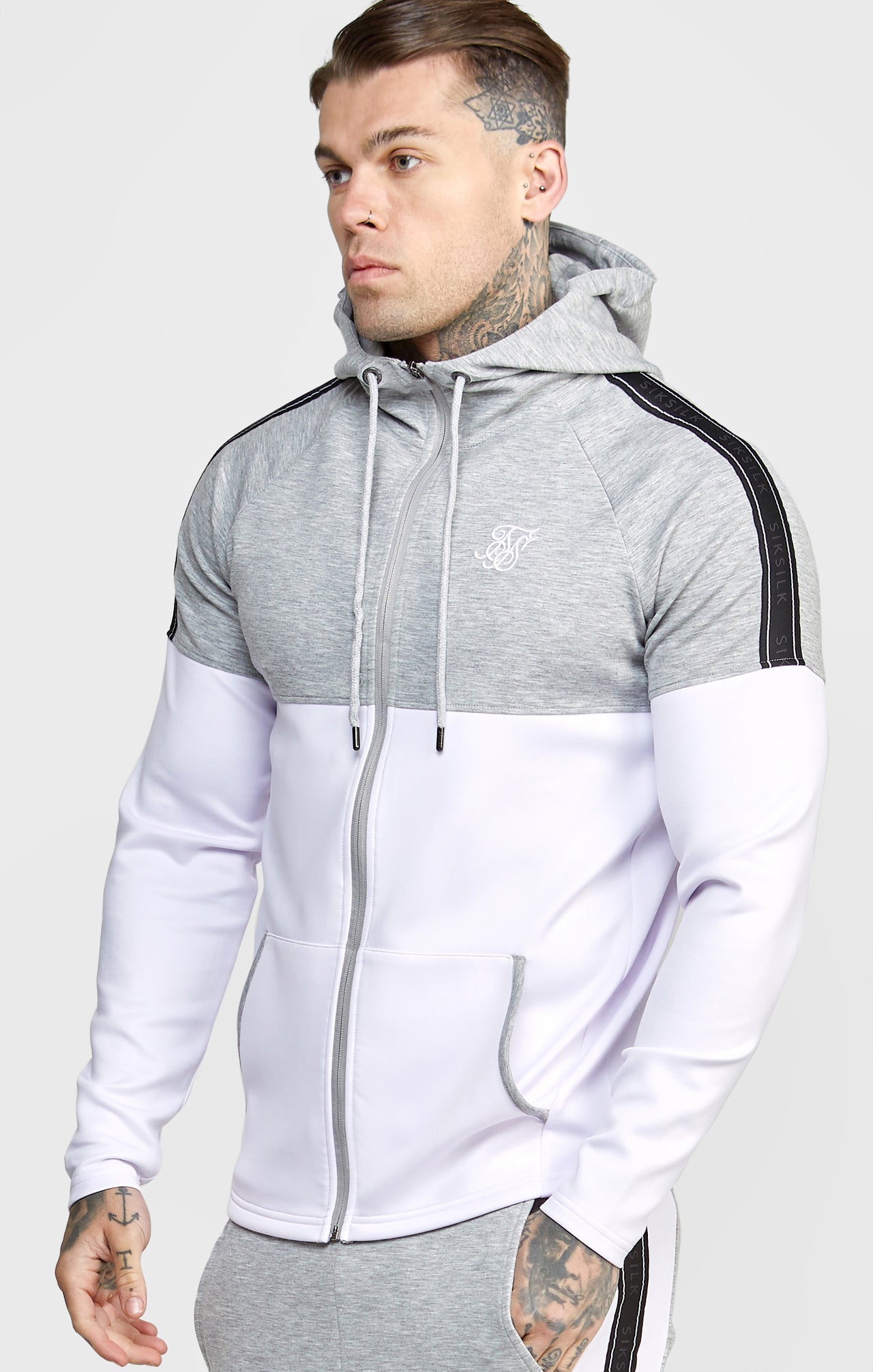 Grey Marl Zip Through Hoodie And Jogger Tracksuit Set (1)