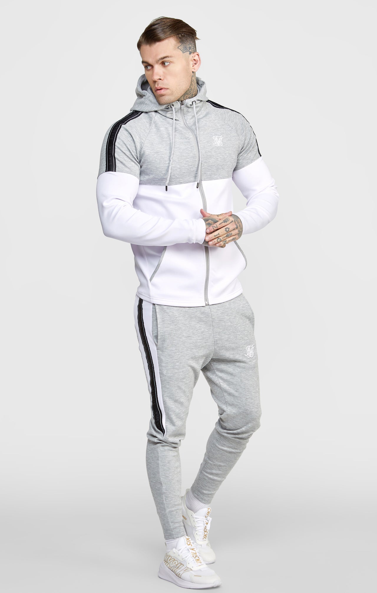 Grey Marl Zip Through Hoodie And Jogger Tracksuit Set (5)