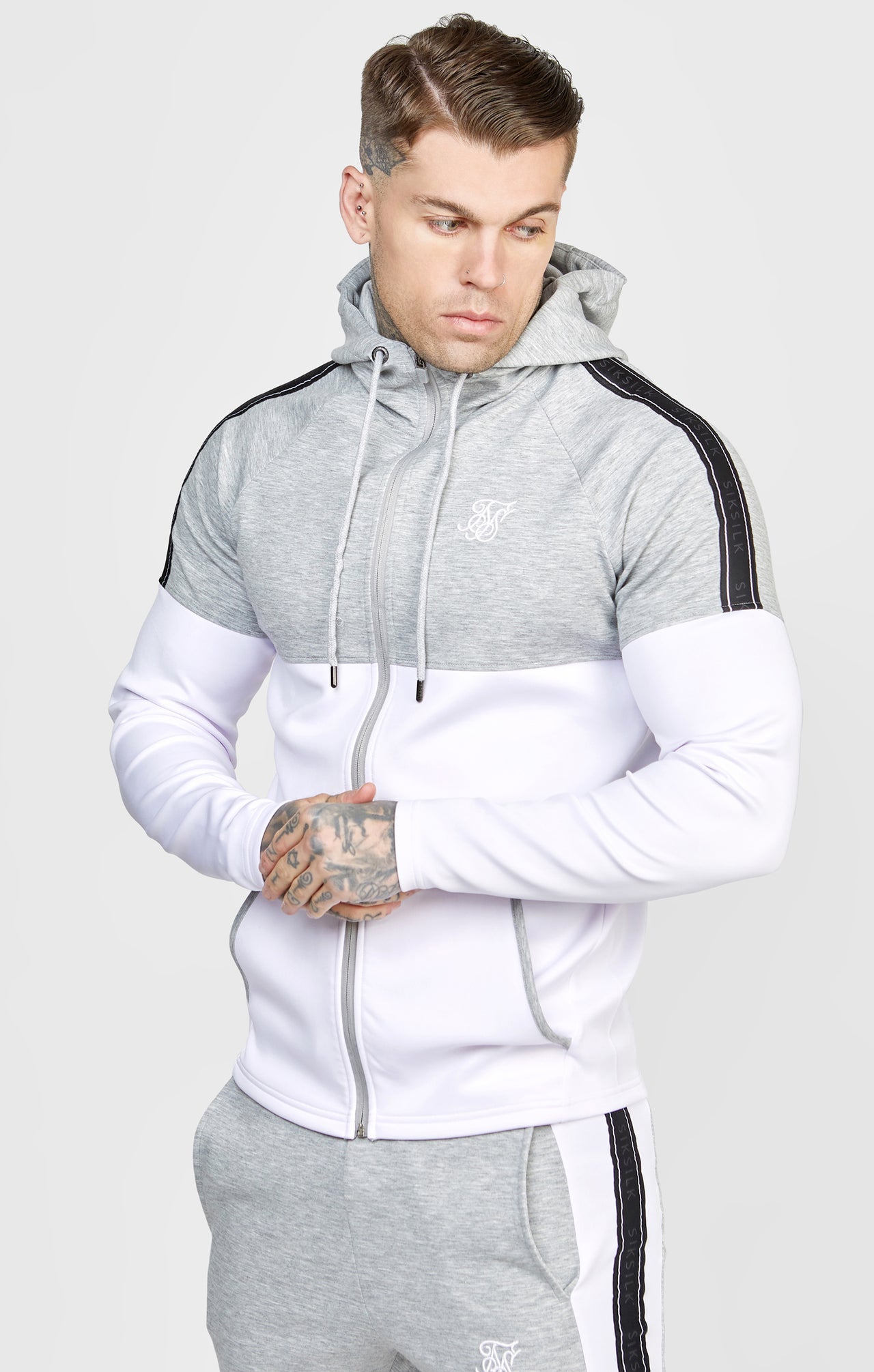 Grey Marl Zip Through Hoodie And Jogger Tracksuit Set (6)