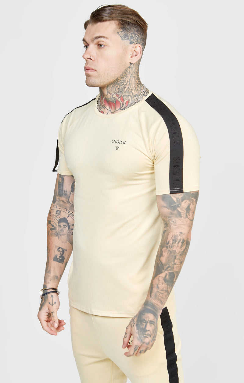 Beige Taped Muscle Fit T-Shirt