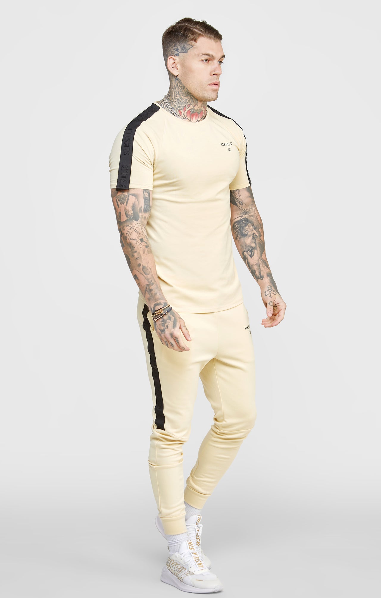 Beige Taped Muscle Fit T-Shirt (3)