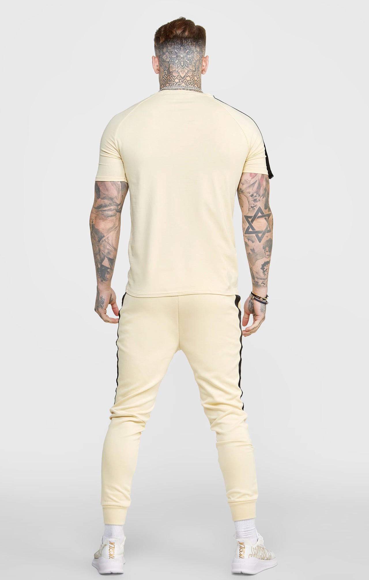 Beige Taped Muscle Fit T-Shirt (4)