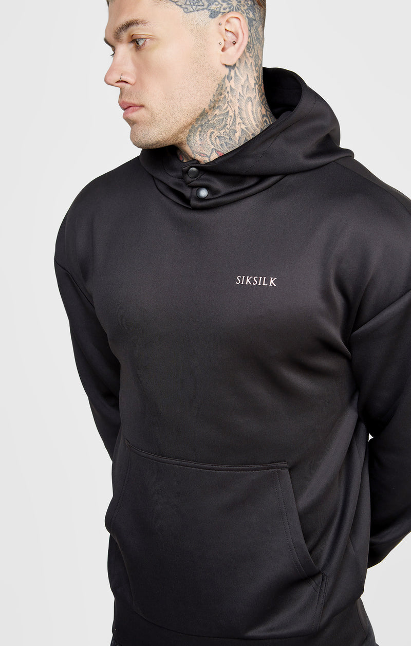 Black Poly Button Overhead Hoodie