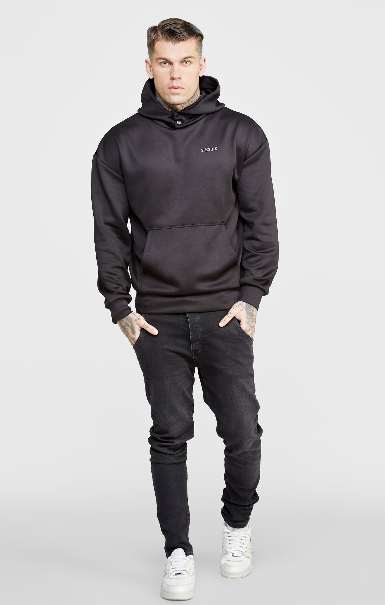 Black Poly Button Overhead Hoodie (2)