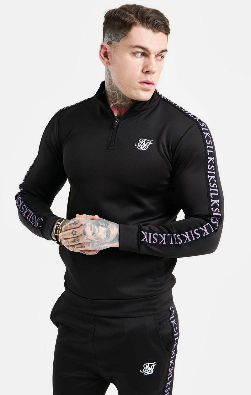 Black Taped Funnel Neck Quarter Zip Track Top