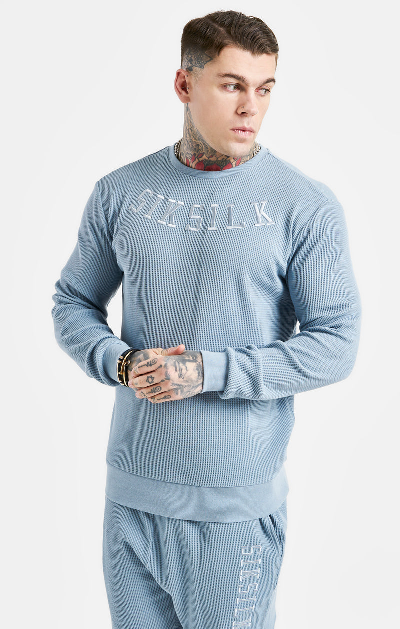 Blue Embroidered Waffle Texture Sweatshirt