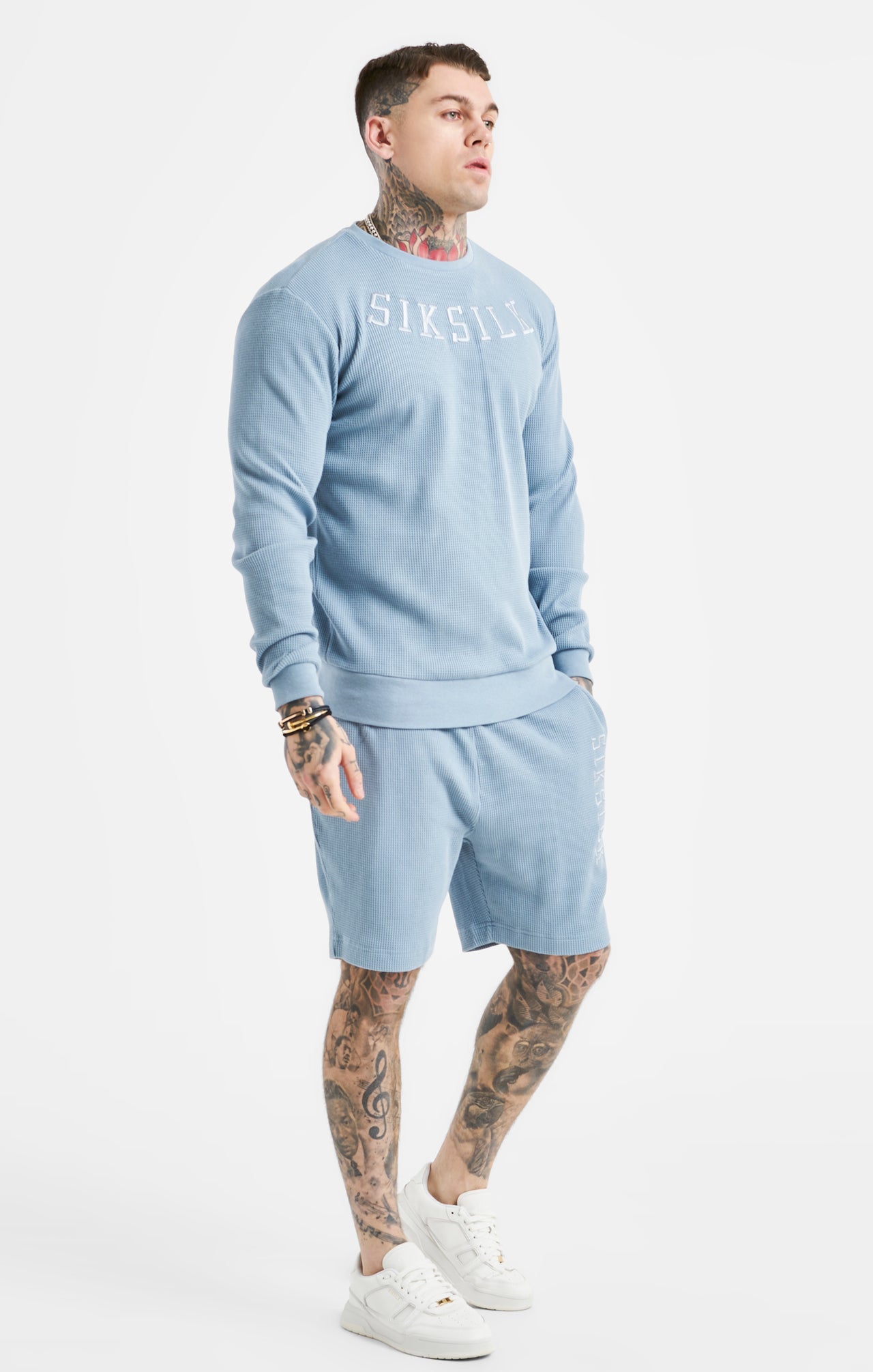 Blue Embroidered Waffle Texture Sweatshirt (3)