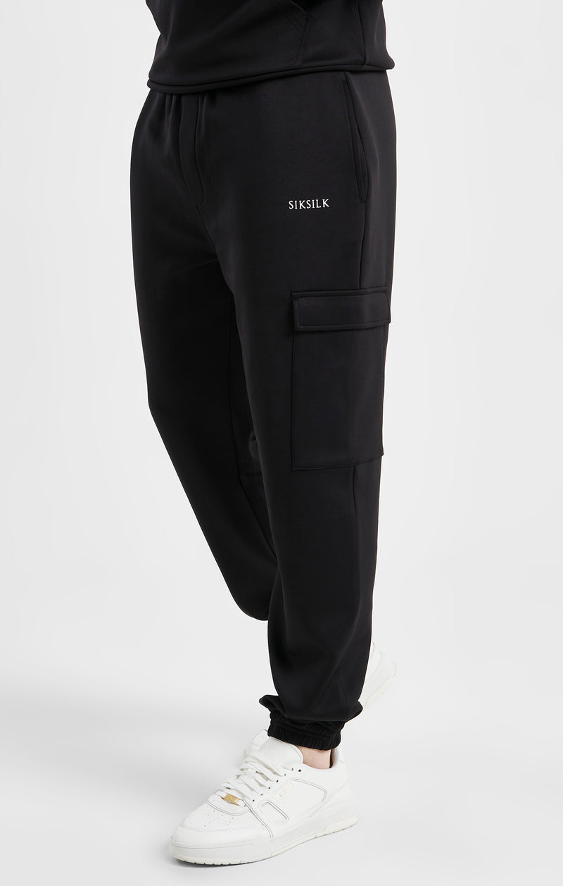 Black Poly Cargo Joggers