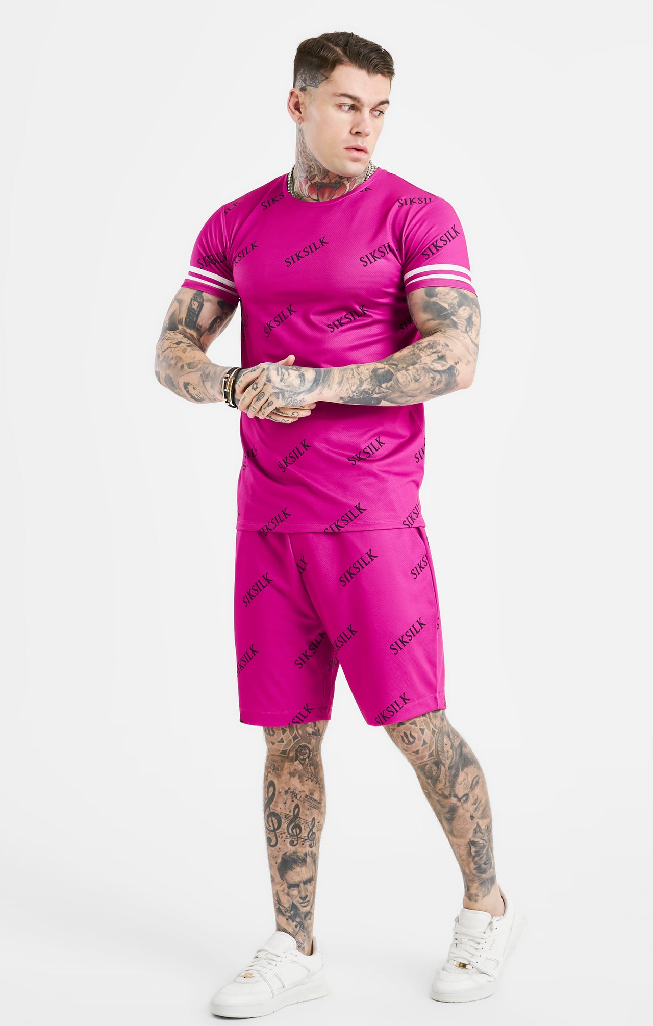 Pink Logo Muscle Fit T-Shirt And Short Set (4)
