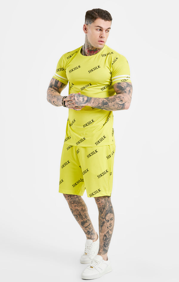 Yellow Logo Muscle Fit T-Shirt And Short Set