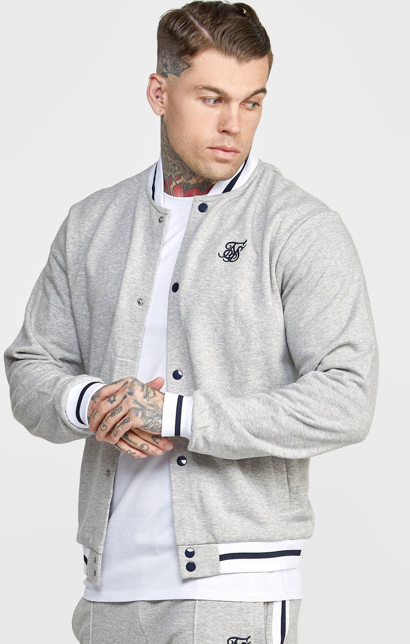 Grey Marl Collegiate Logo Varsity Jacket