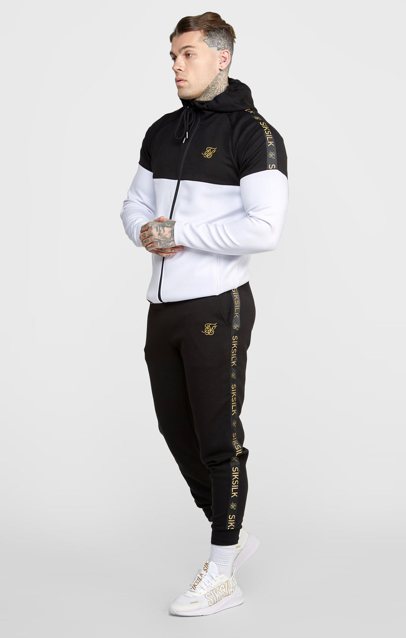 Black, White Tape Zip Through Hoodie & Joggers Set