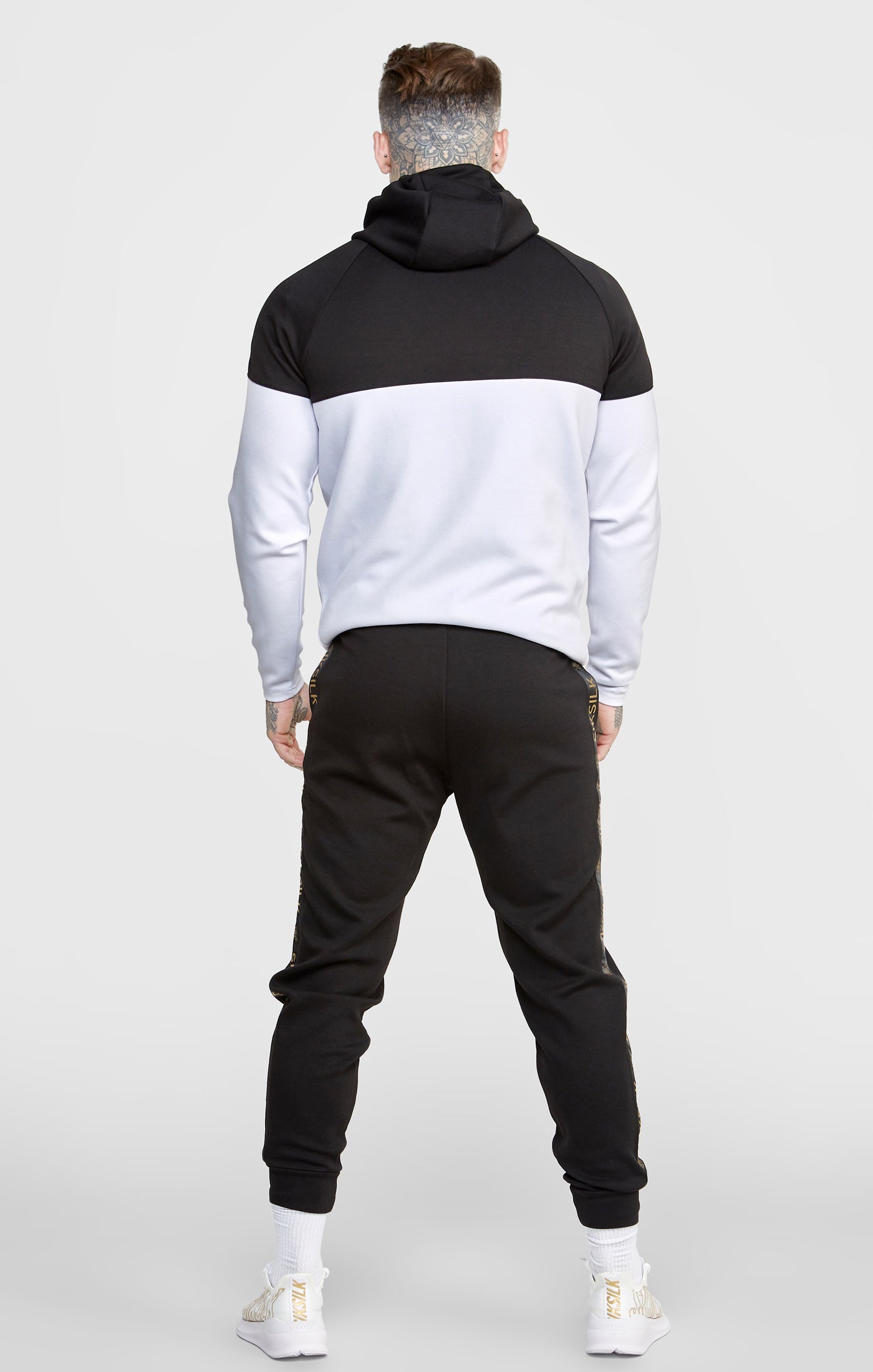 Load image into Gallery viewer, Black, White Tape Zip Through Hoodie &amp; Joggers Set (4)