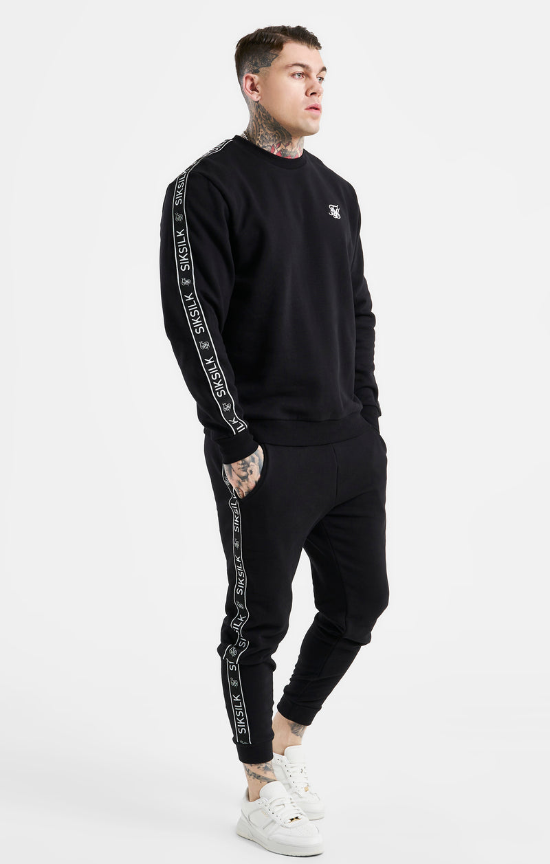 Black Taped Sweatshirt And Jogger Tracksuit Set