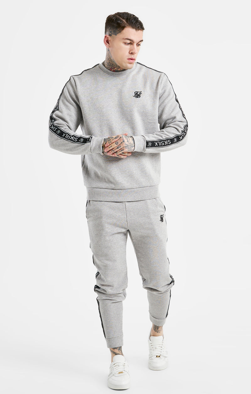 Grey Taped Sweatshirt And Jogger Tracksuit Set