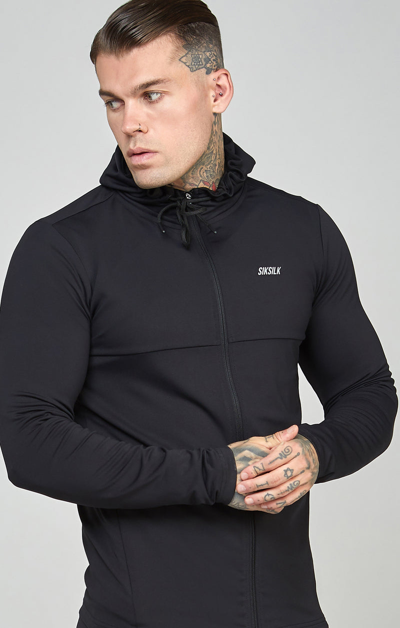 Black Sports Zip Through Muscle Fit Hoodie