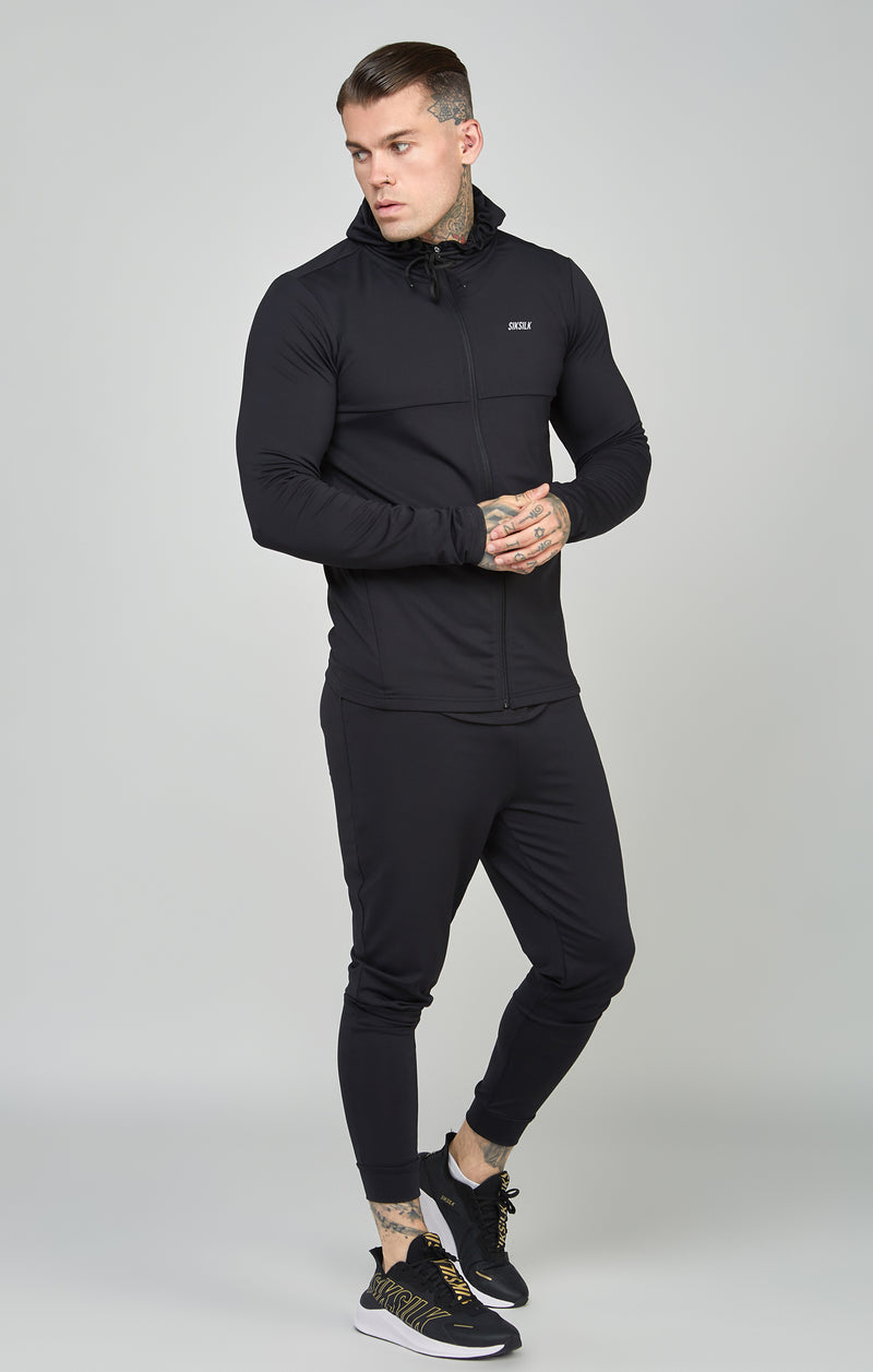 Black Sports Zip Through Muscle Fit Hoodie (1)