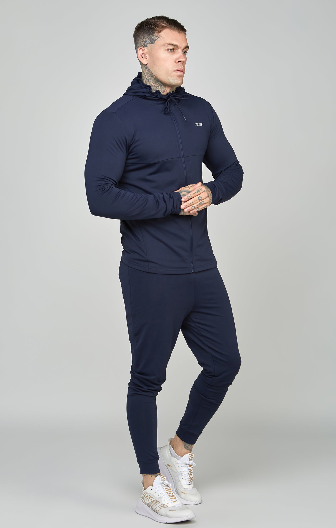 Navy Sports Zip Through Muscle Fit Hoodie (1)