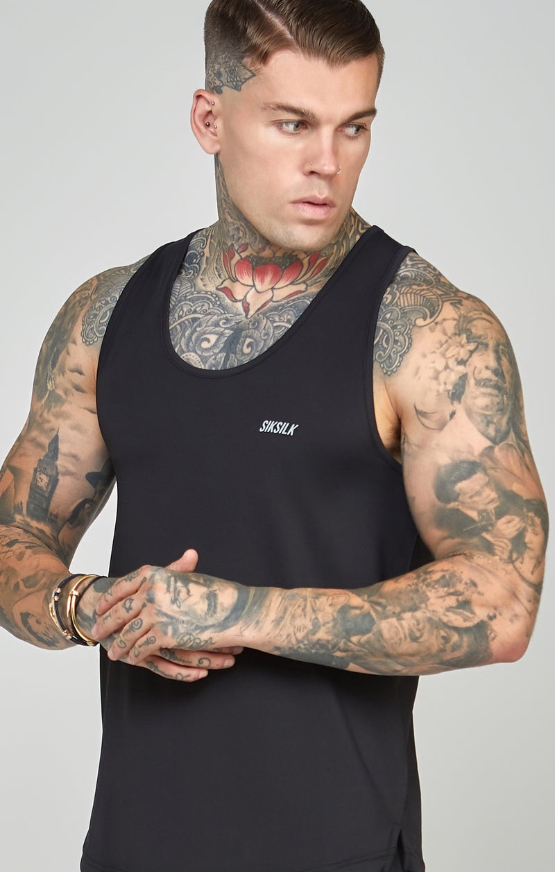 Black Sports Curved Hem Muscle Fit Vest