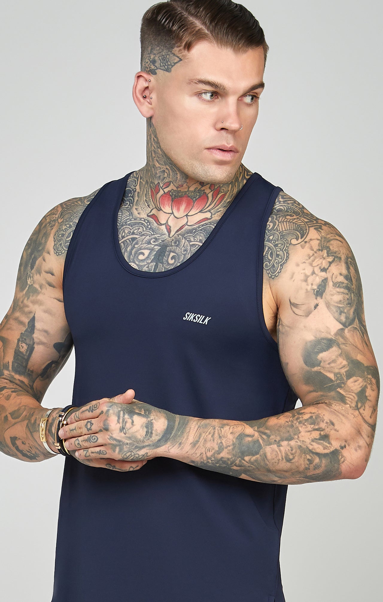 Navy Sports Curved Hem Muscle Fit Vest