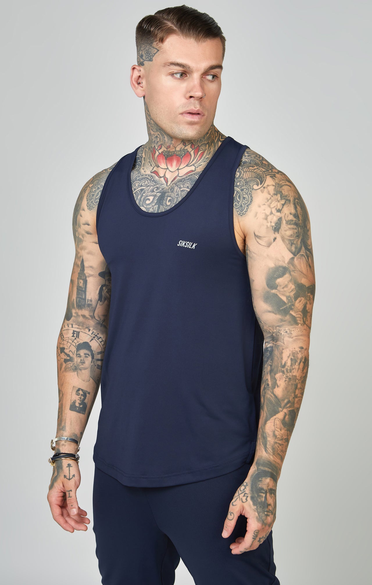 Navy Sports Curved Hem Muscle Fit Vest (2)