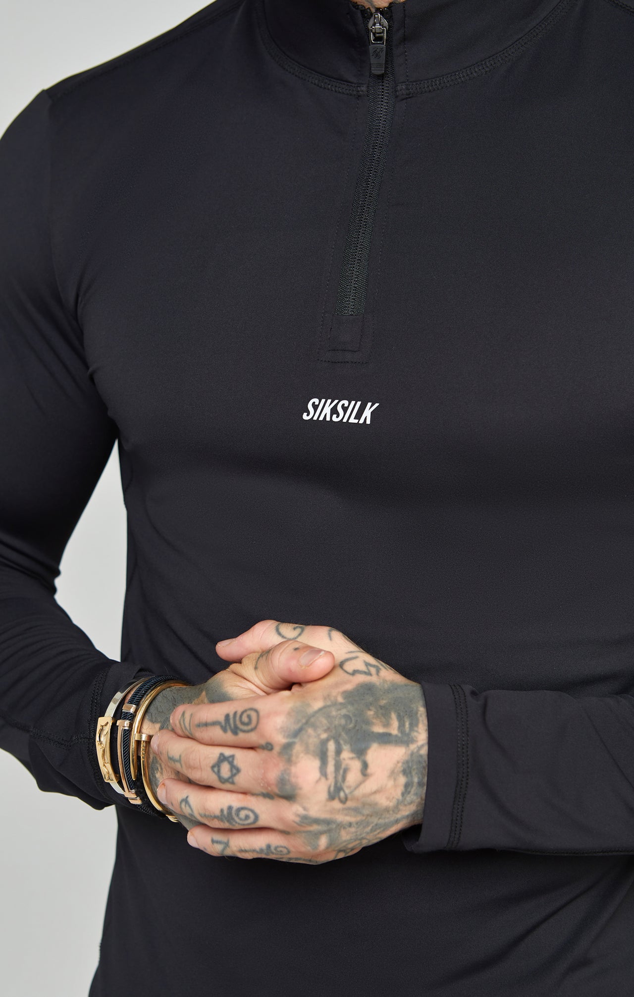 Black Sports Muscle Fit Quarter Zip Long Sleeve Top (2)