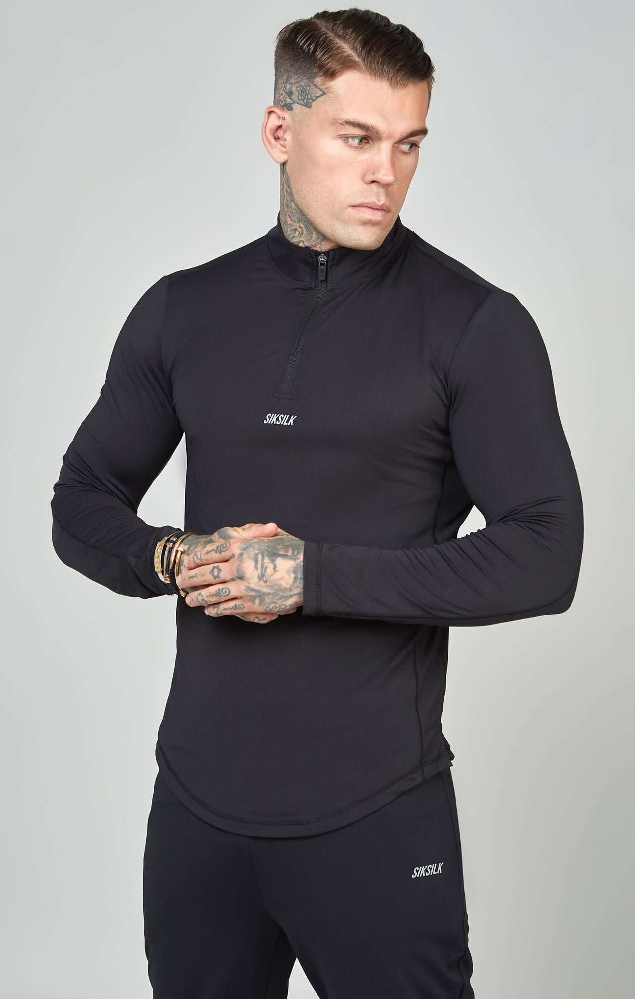 Black Sports Muscle Fit Quarter Zip Long Sleeve Top (3)