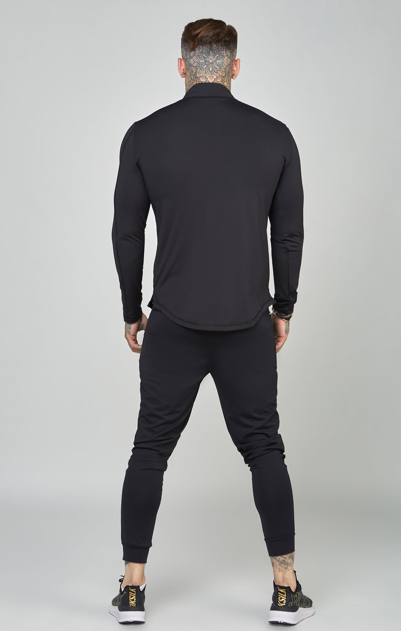 Black Sports Muscle Fit Quarter Zip Long Sleeve Top (4)