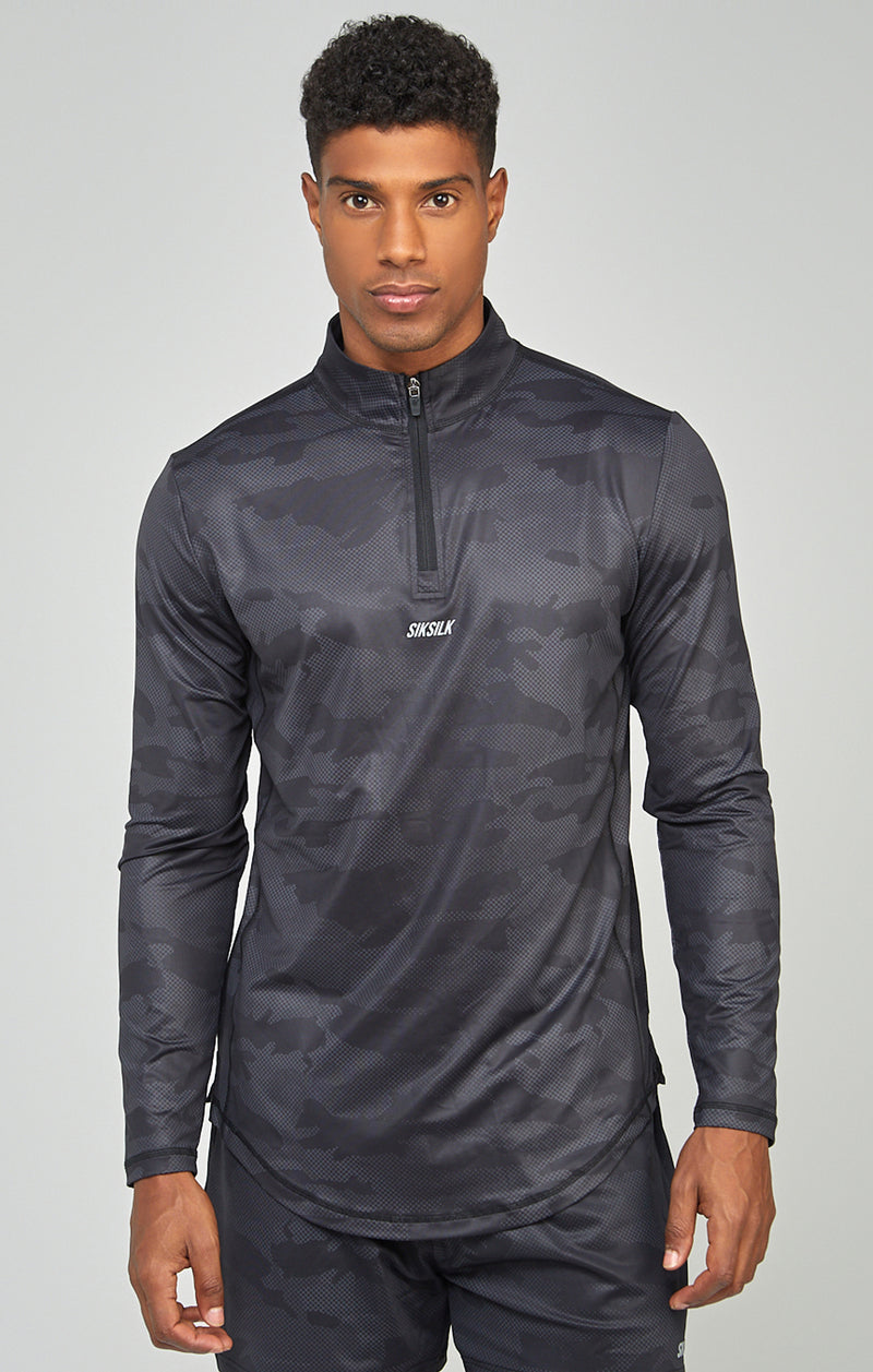Camo Sports Muscle Fit Quarter Zip Long Sleeve Top