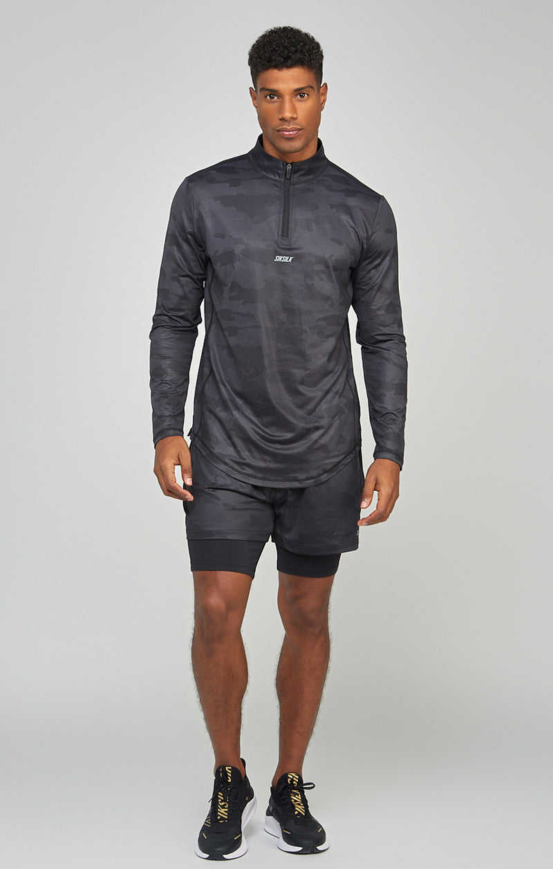 Camo Sports Muscle Fit Quarter Zip Long Sleeve Top (1)