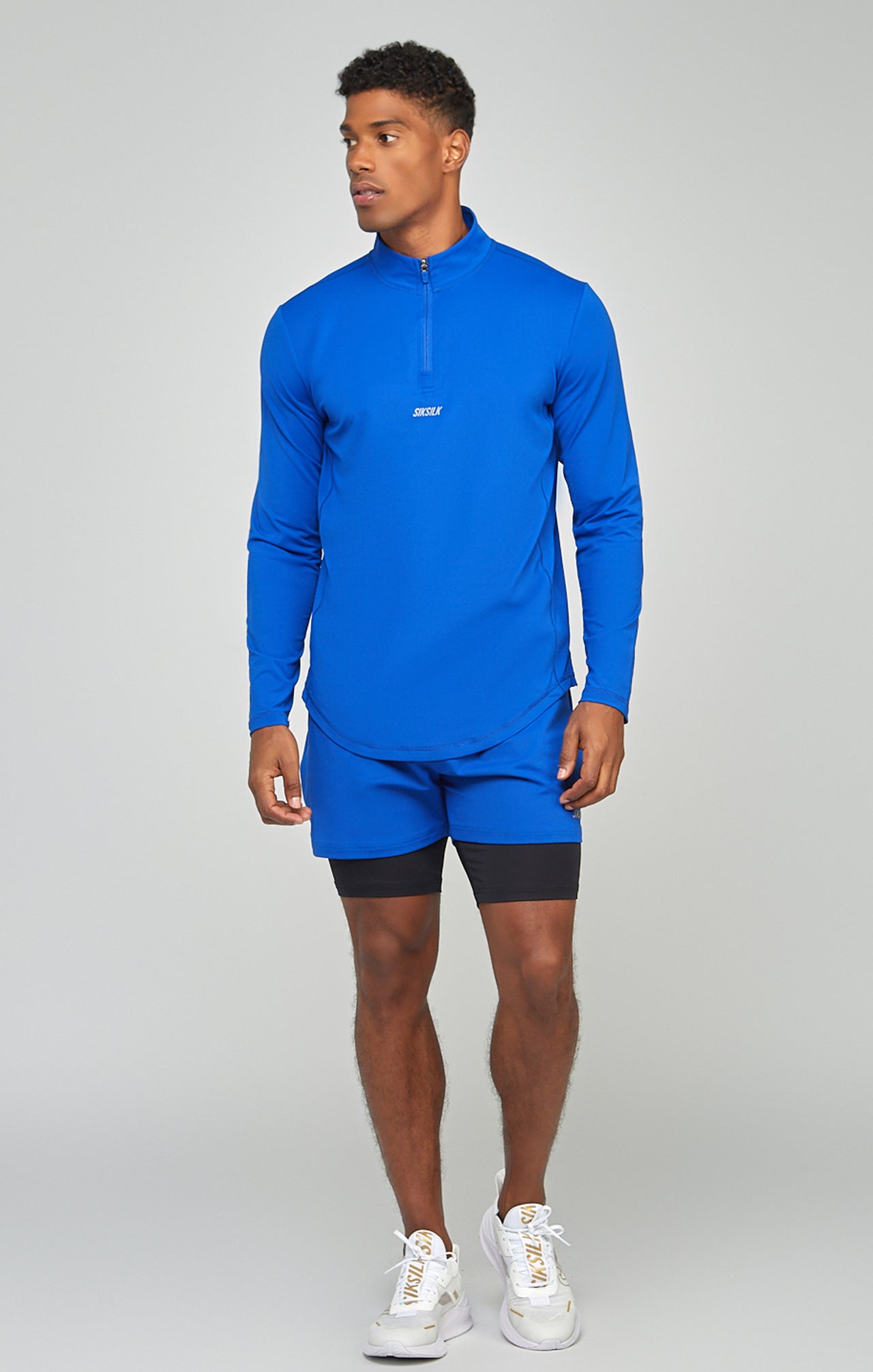 Blue Sports Muscle Fit Quarter Zip Long Sleeve Top (3)