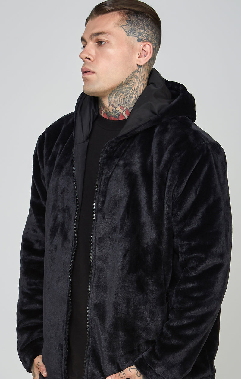 Branded Faux Fur Jacket