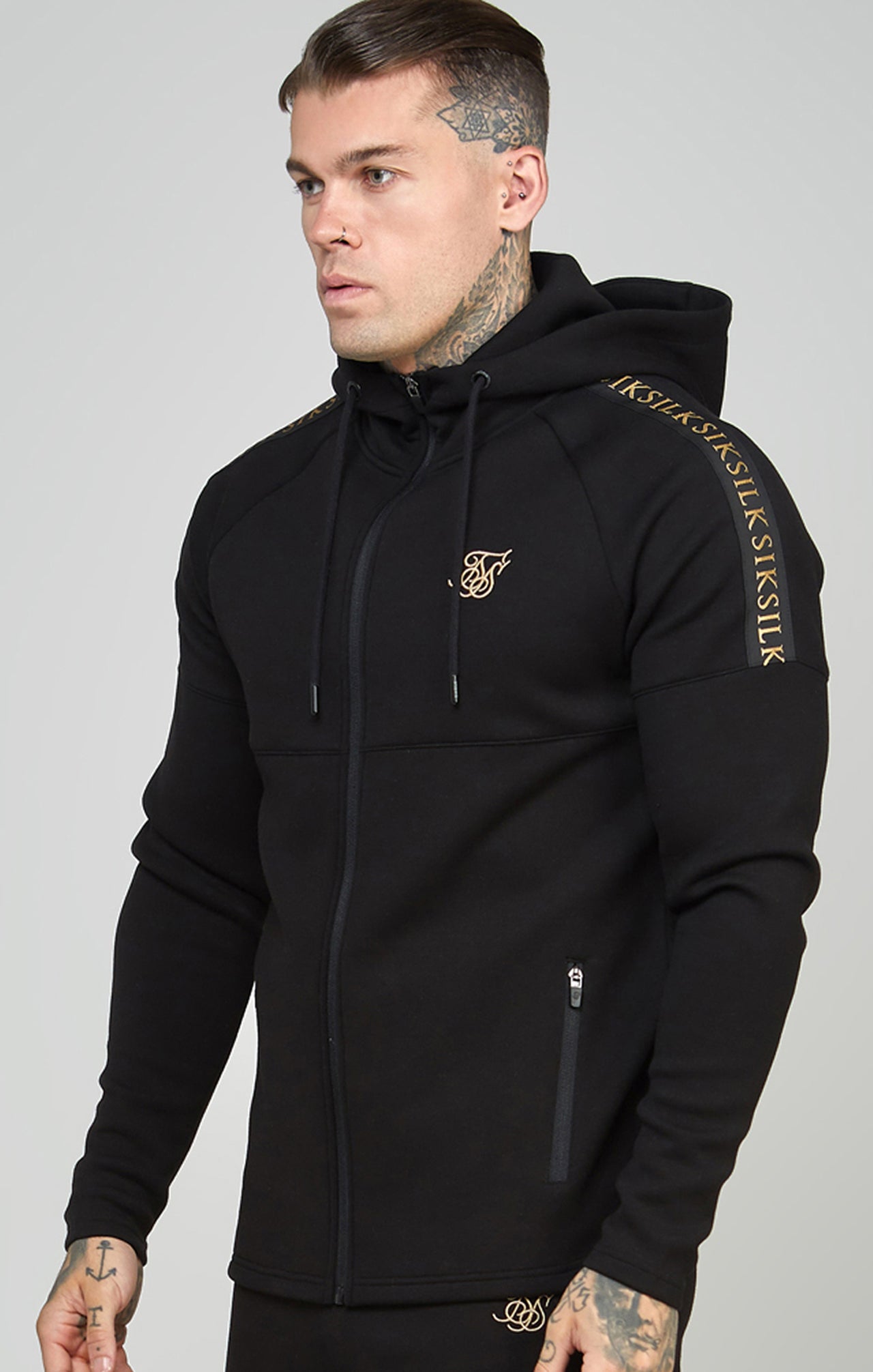 Black Taped Zip Thru Hoodie & Jogger Set (1)