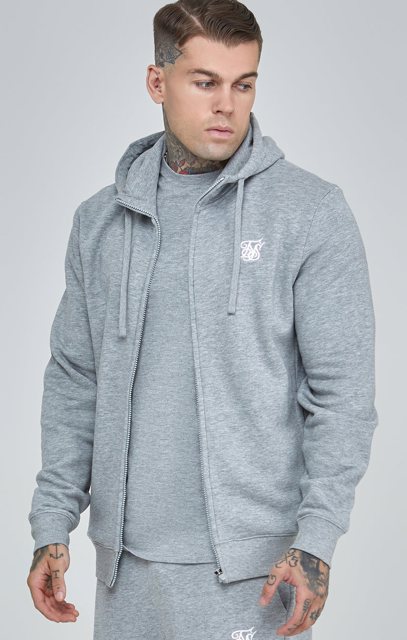 Grey Marl Essential Zip-Thru Funnel Hoodie