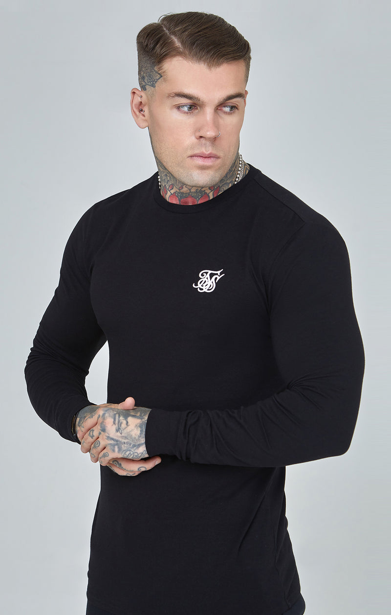 Black Essential Long Sleeve Muscle Fit T-Shirt
