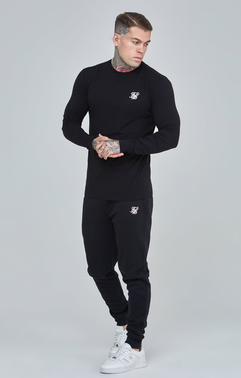 Black Essential Long Sleeve Muscle Fit T-Shirt (1)