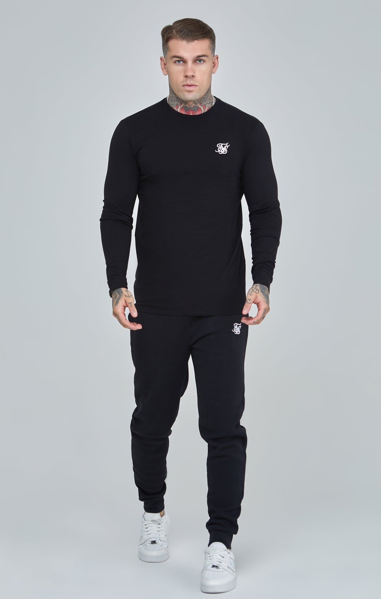 Black Essential Long Sleeve Muscle Fit T-Shirt (3)