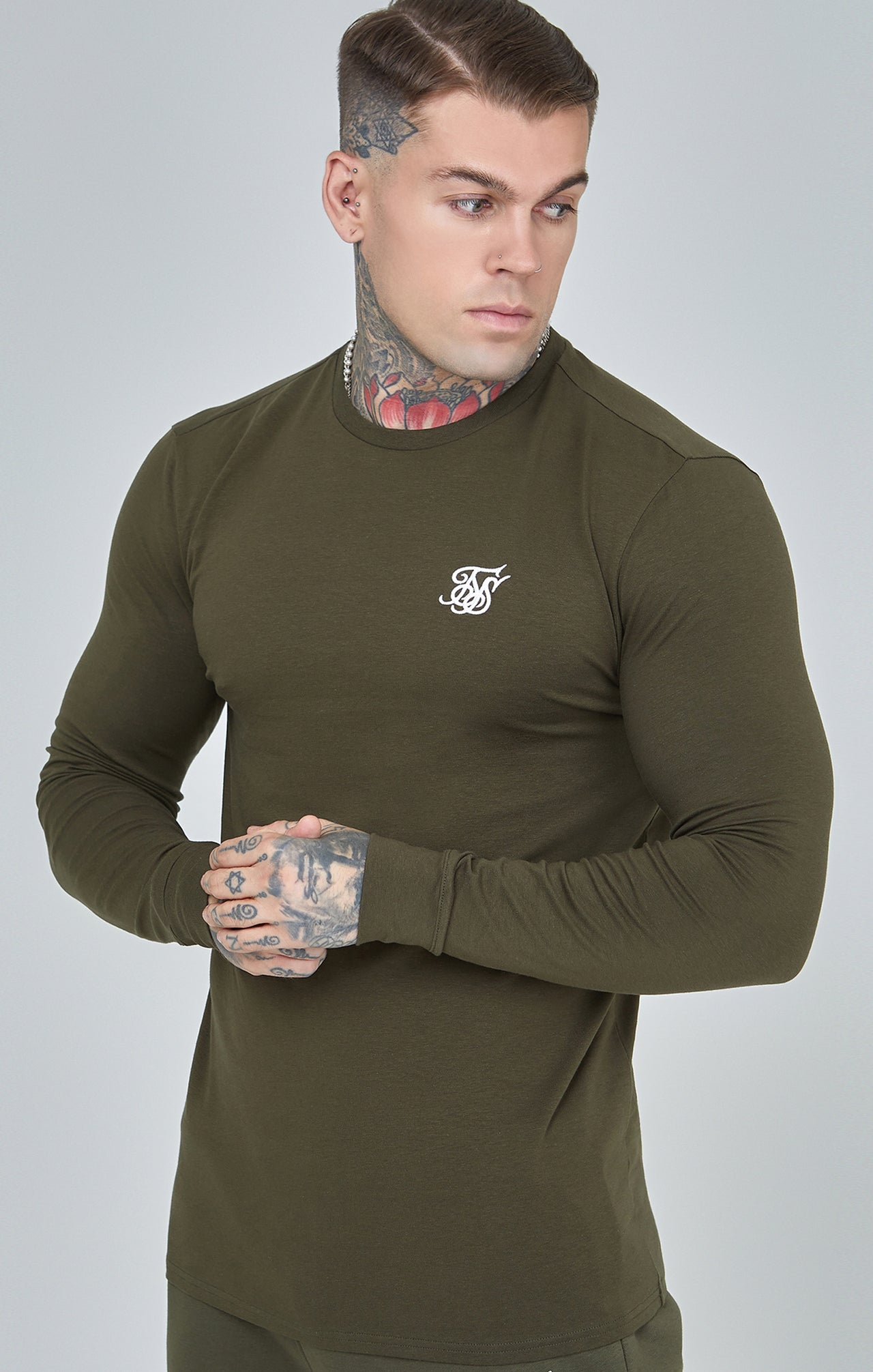 Khaki Essential Long Sleeve Muscle Fit T-Shirt