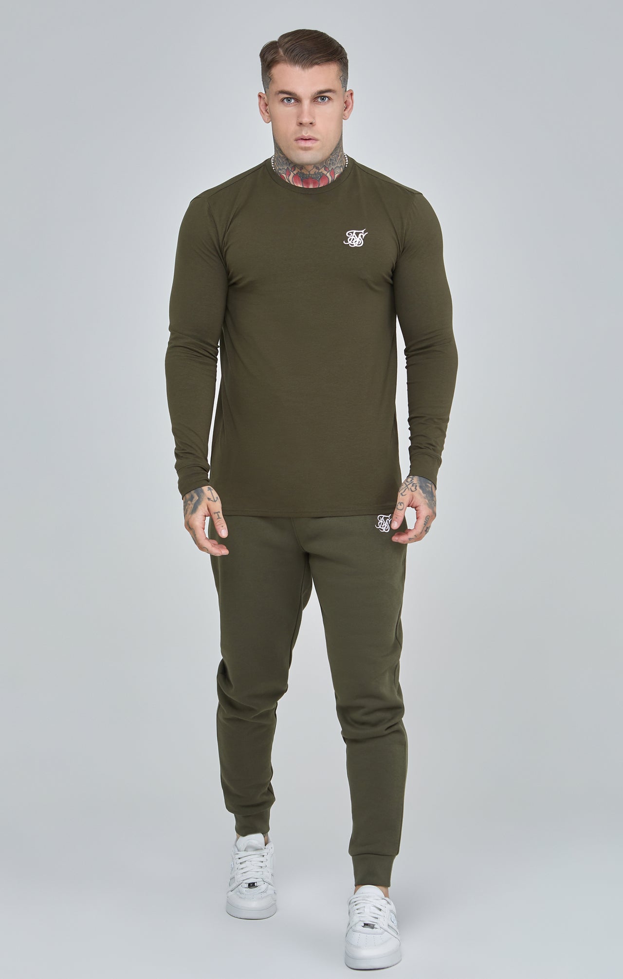 Khaki Essential Long Sleeve Muscle Fit T-Shirt (1)