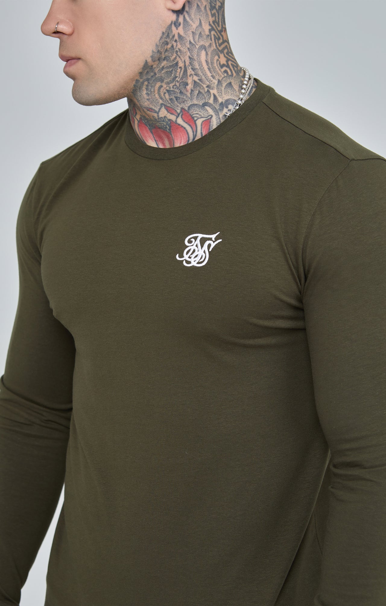 Khaki Essential Long Sleeve Muscle Fit T-Shirt (2)