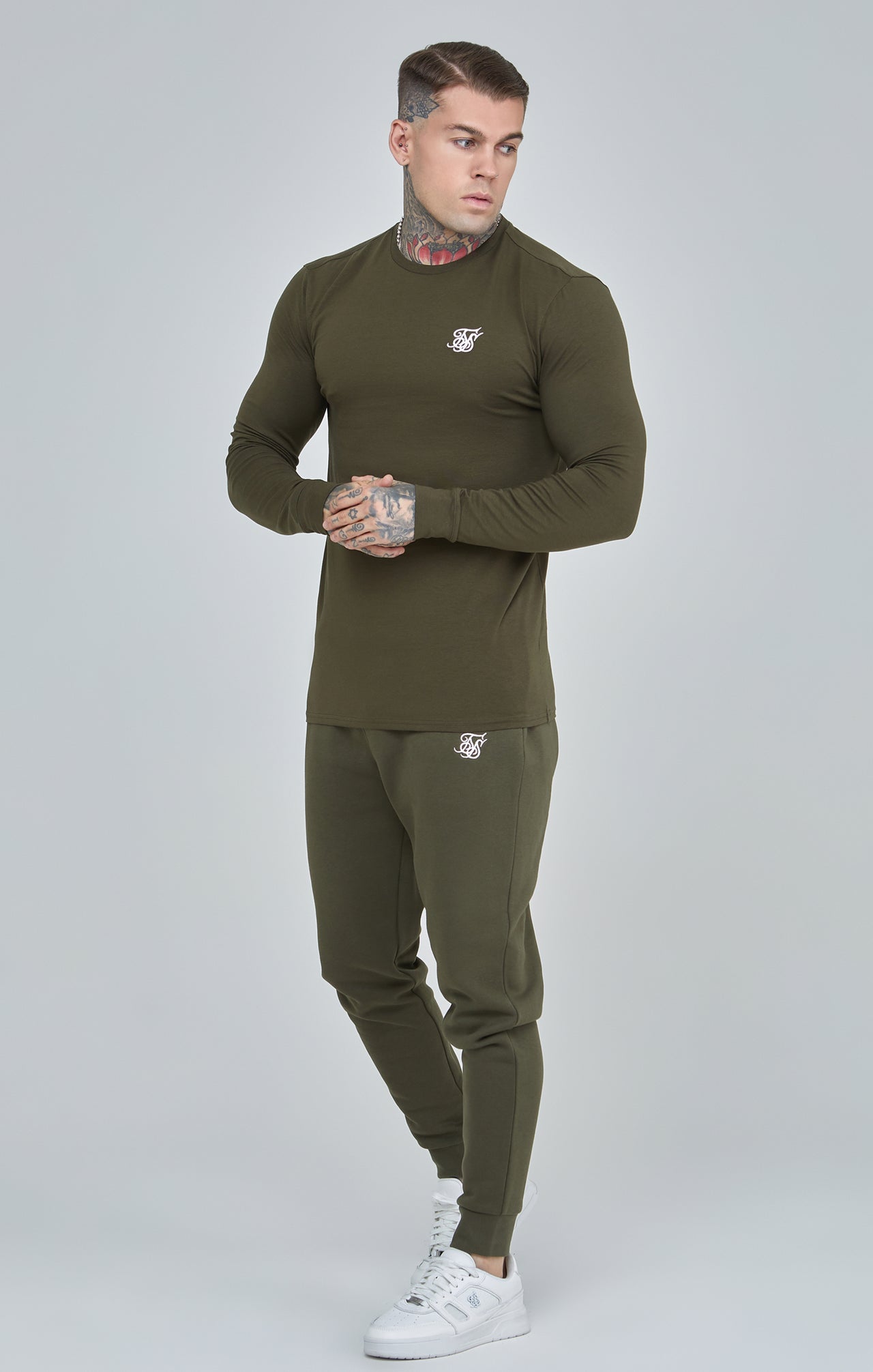 Khaki Essential Long Sleeve Muscle Fit T-Shirt (3)